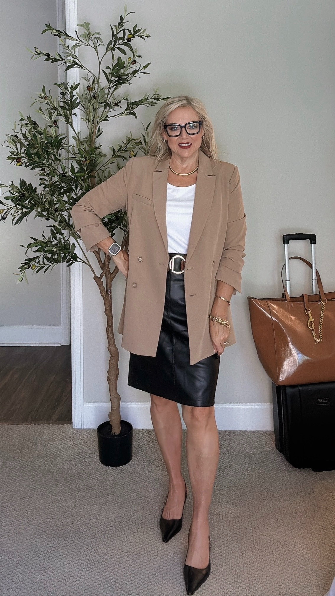 LTK Post Caption:

Another conference look that’s equal parts comfortable and professional! 🙌✨ I’m loving this light beige double-breasted blazer (M) – it’s polished without feeling too heavy. Paired with a longer faux leather skirt (L), it gives off that elegant, put-together vibe while still being super comfortable. And of course, my go-to Sam Edelman slingback kitten heels complete the look with just the right touch of sophistication. Perfect for a full day of meetings and networking! #ConferenceStyle #ElegantAndComfortable #FauxLeatherLove #SlingbackHeels #LTKWorkwear #ProfessionalChic 

 #LTKOver40 #LTKWorkwear #LTKTravel