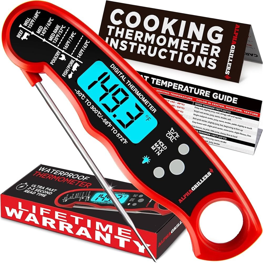 Alpha Grillers Instant Read Meat Thermometer for Cooking Grill and BBQ Griddle - Waterproof w/Bac... | Amazon (US)