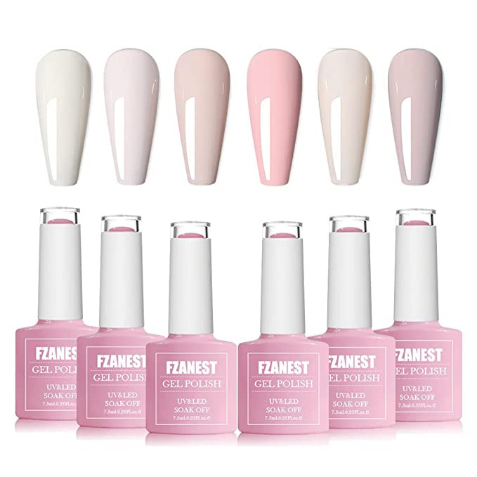 Amazon.com : FZANEST Nude Gel Nail Polish Set,Beige Natural Pinkish Collection Gel Polish Nail Ki... | Amazon (US)
