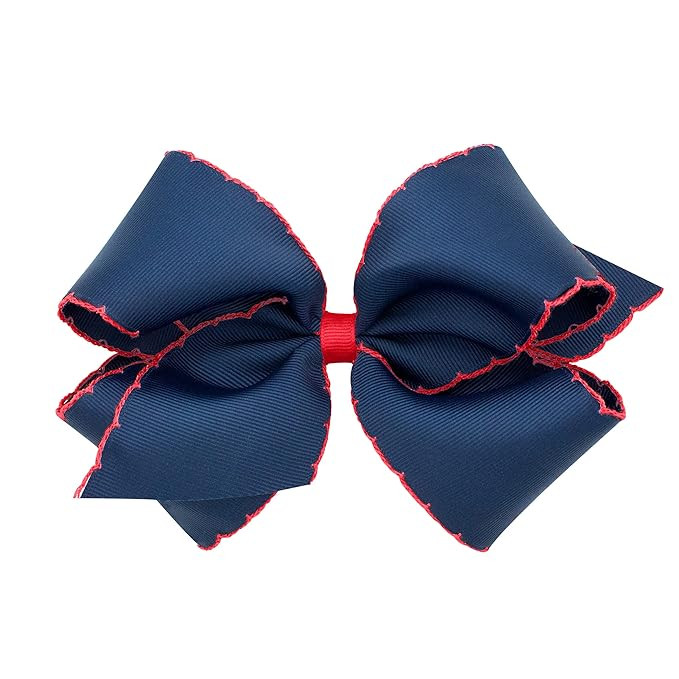 Wee Ones Girls' Classic Grosgrain Moonstitch Edge Hair Bow, No-Slip Hair Clip, Handmade, Navy wit... | Amazon (US)