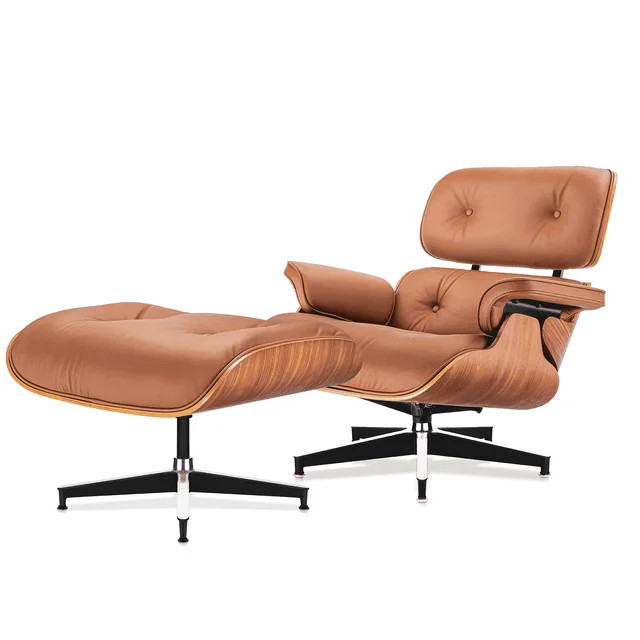 Top Grain Genuine Leather Swivel Lounge Accent Chair with Ottoman | Walmart (US)