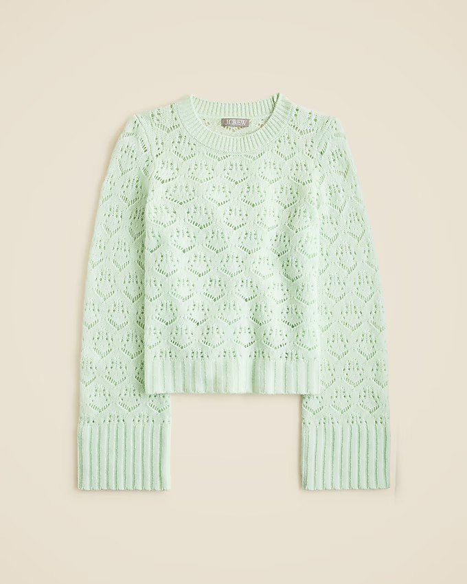 Wide-sleeve pointelle crewneck sweater in merino wool | J. Crew US