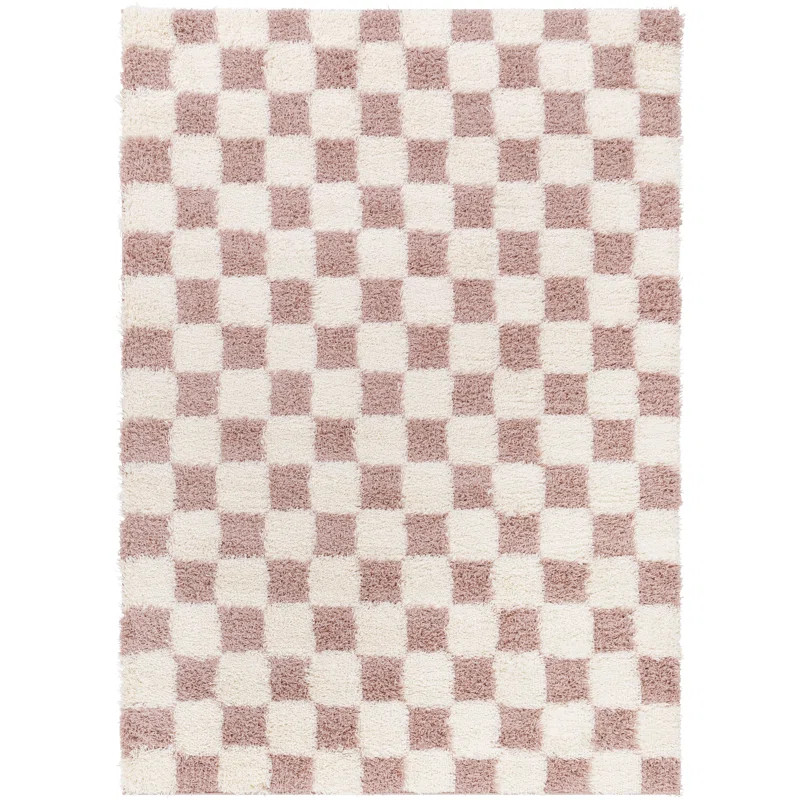 Rafe Checkered Polypropylene Area Rug in Dusty Pink | Wayfair North America