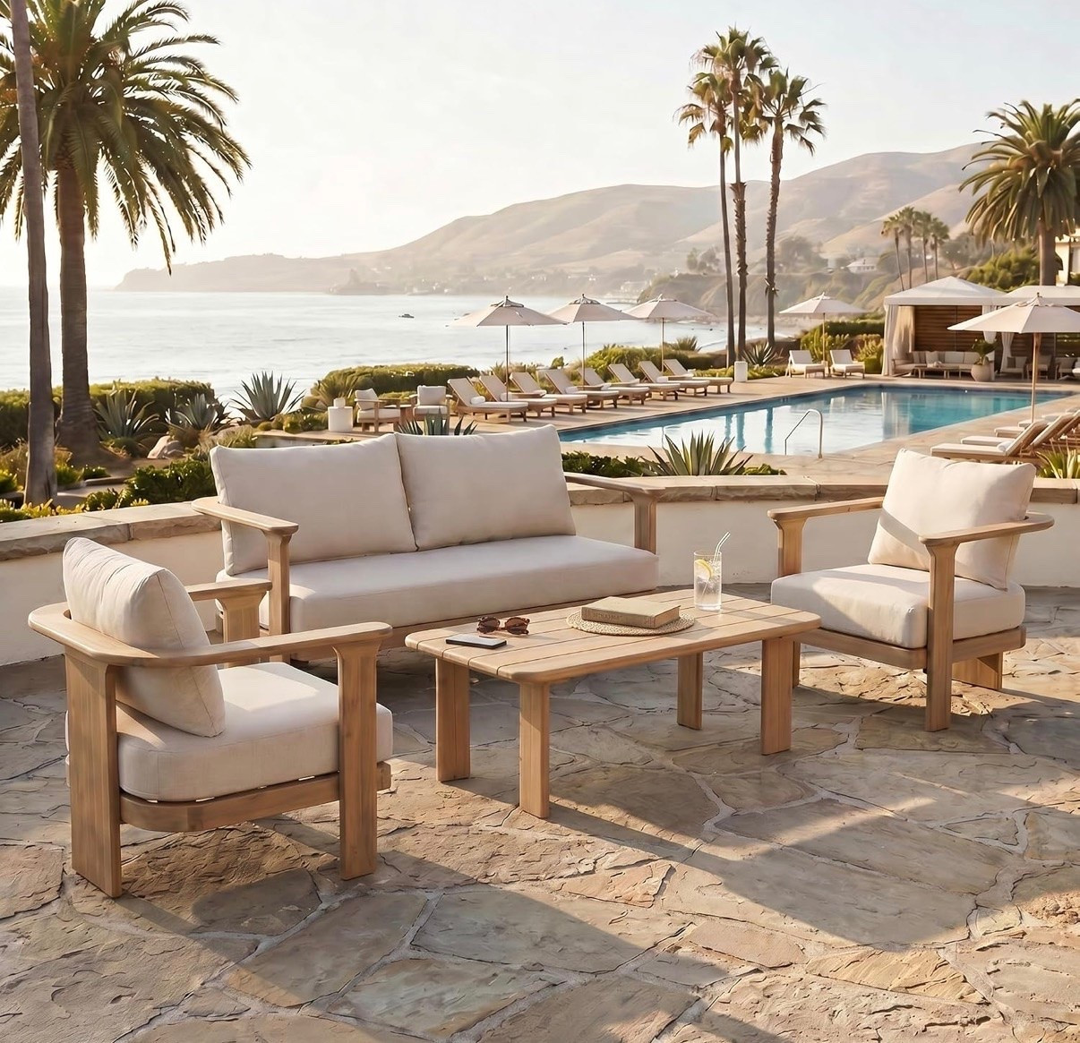Christopher Knight Home Kera 4-Seater Patio Furniture Set with Removable Cushion, 4 Piece Outdoor Acacia Wood Conversation Set, Sold Wood Outdoor Sectional Sofa Set with Coffee Table, Brown+Beige

#LTKHome #LTKU #LTKSeasonal