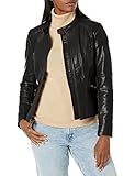 Kenneth Cole Women's Classic Short Moto Faux Leather Jacket, Black, Small | Amazon (US)
