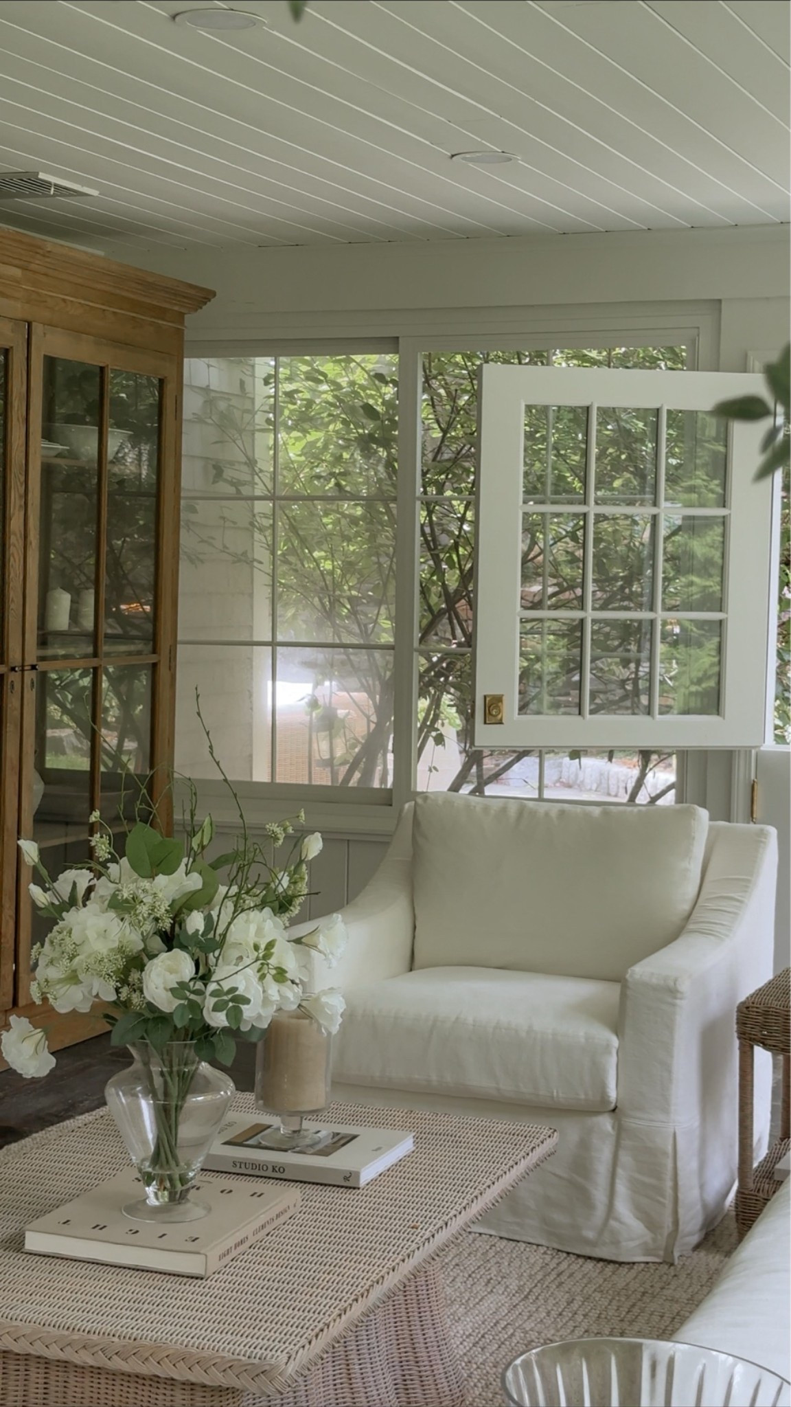 our sunroom sofa, chairs & rug are @Pottery Barn the fabric is Rustic Linen, Color White - obsessed!!! #mypotterybarn