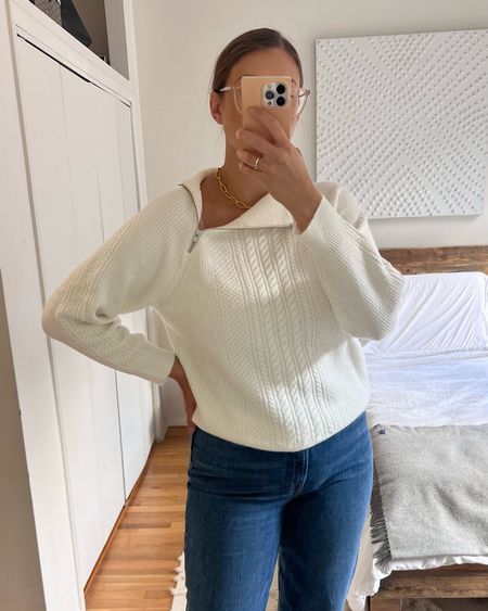 White asymmetrical collar half zip sweater from Walmart. 

#fallsweater #sweater #sweaters #whitesweater #pulloversweater 

#LTKunder50 #LTKSeasonal #LTKstyletip