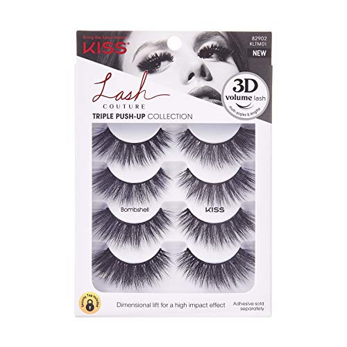 KISS Lash Couture Triple Push-Up False Eyelashes, 'Bombshell', 14 mm, Includes 4 Pairs Of Lashes, Contact Lens Friendly, Easy to Apply, Reusable Strip Lashes | Amazon (US)