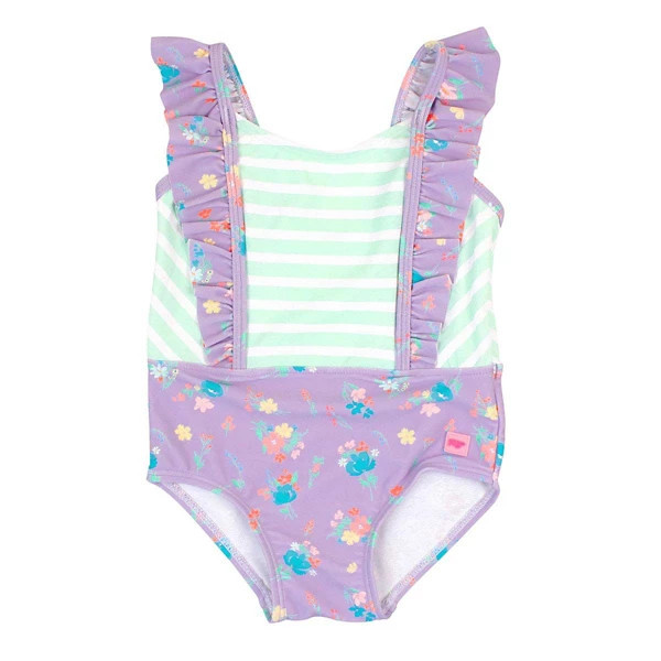 Girls' RuffleButts Garden Pinafore One Piece Swimsuit Baby 18/24 mo. Purple Garden | Scheels