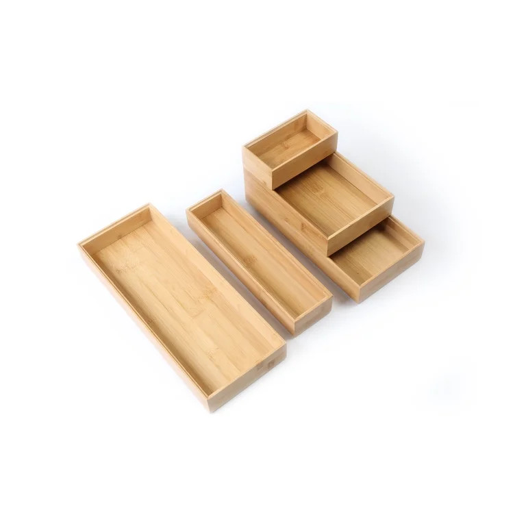 Better Homes & Gardens Bamboo Drawer Organizer 5pc Set, 17.9Wx 14.96Dx1.97H in, Natural Bamboo Co... | Walmart (US)