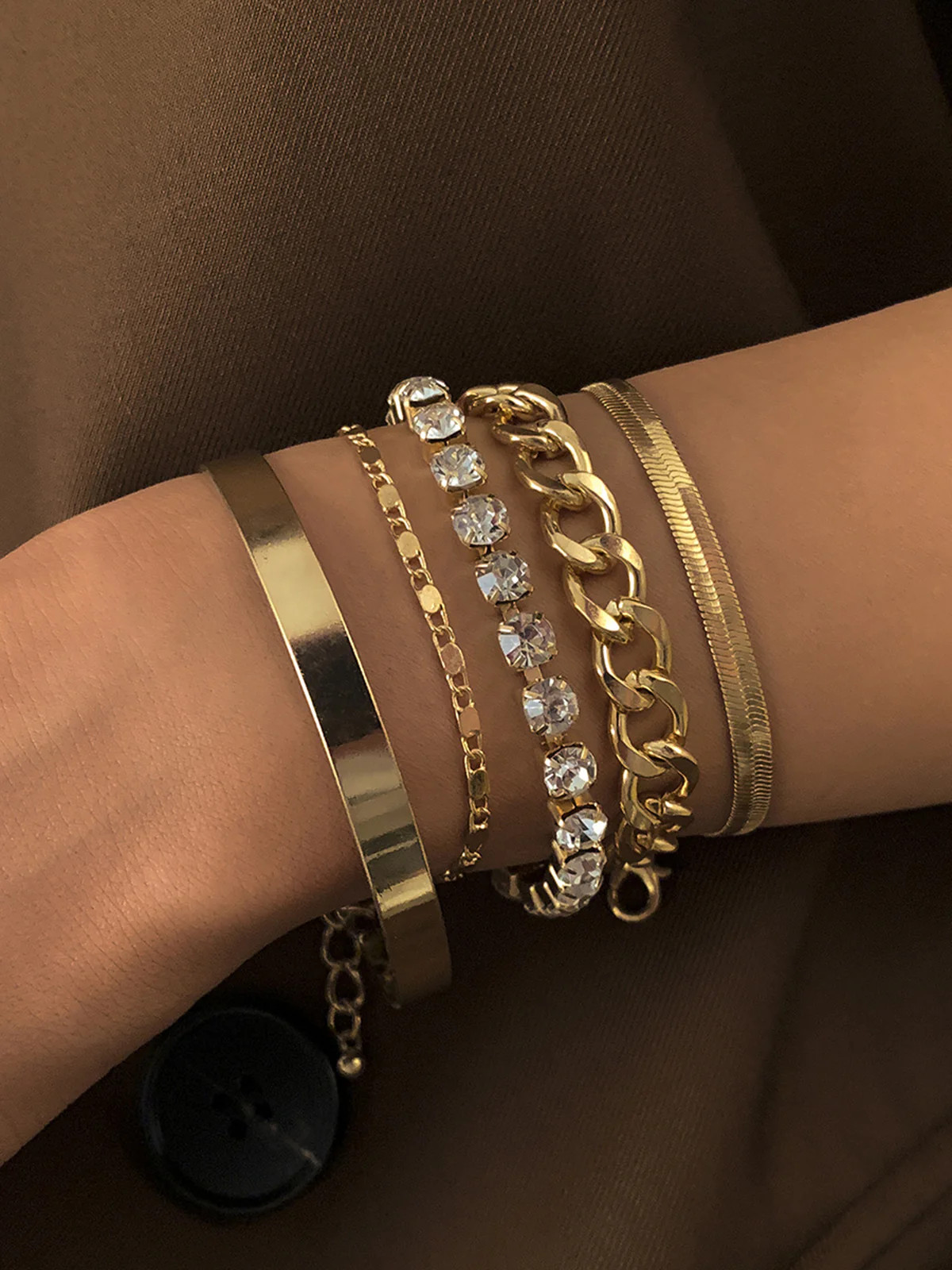 5pcs Rhinestone Snake Chain Bracelet | Commense