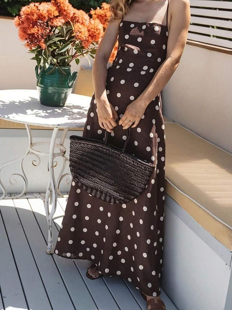 Polka Dot Elegant Casual Party Hollow Out Twist Beach Vacation Dress | SHEIN