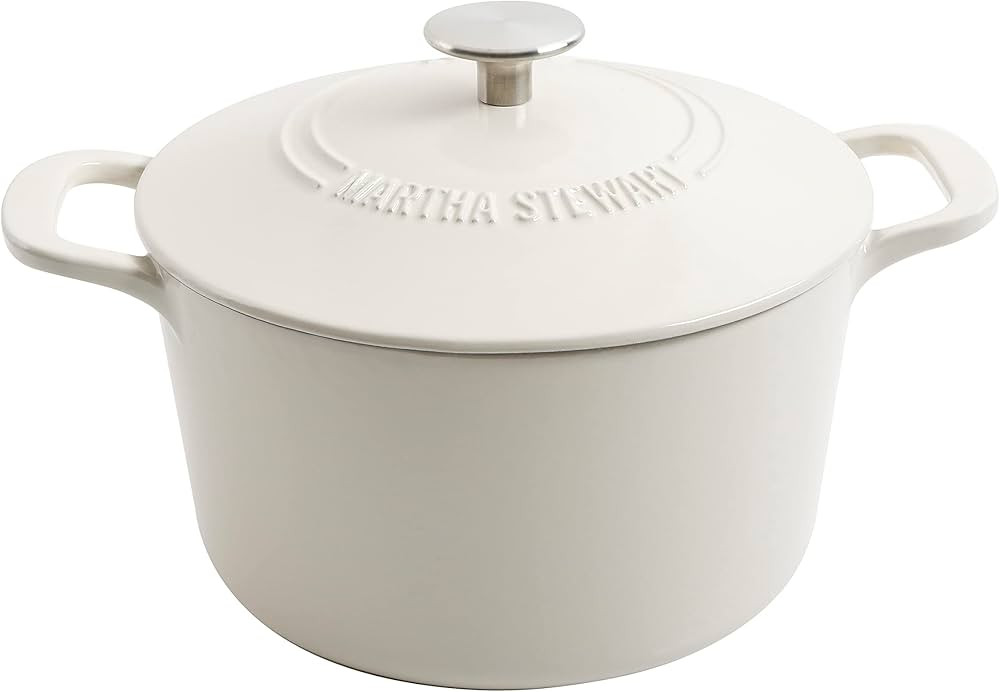 MARTHA STEWART Gatwick 7 QT Enamel Cast Iron Dutch Oven, Linen w/Silver Knob | Amazon (US)