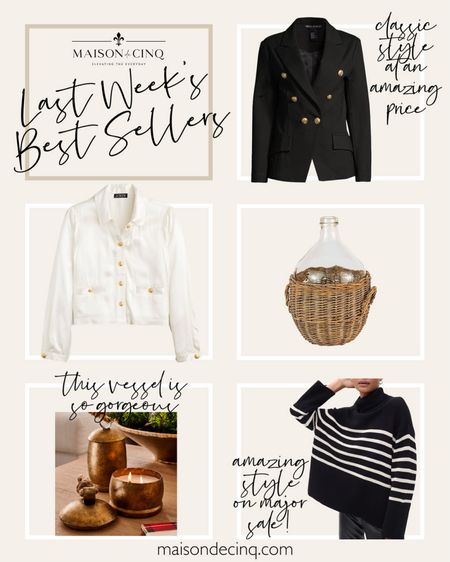 Last week’s best sellers include 2 gorgeous jackets that are a steal, a great striped sweater on sale, the cutest holiday candle in a bell vessel, and more!

#homedecor #holidaydecor #fallfashion #falloutfit #holidayfashion #holidayoutfit #datenightoutfit #blazer 

#LTKHoliday #LTKhome #LTKover40