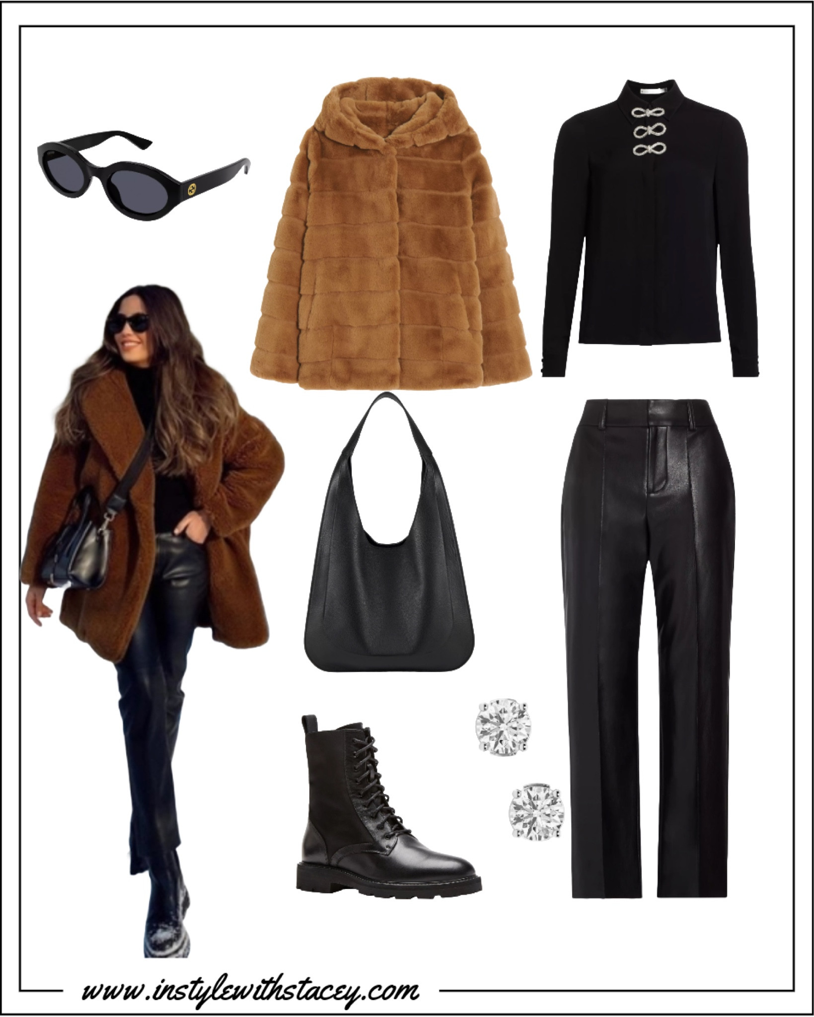 Faux fur coats are all the rage currently! I love the toughness of the leather and the combat boot, and then adding something completely different like the shirt with the pretty bows and a faux fur feminine piece. This is part of the Saks Friends and Family sale! 

#LTKSeasonal #LTKSaleAlert #LTKStyleTip