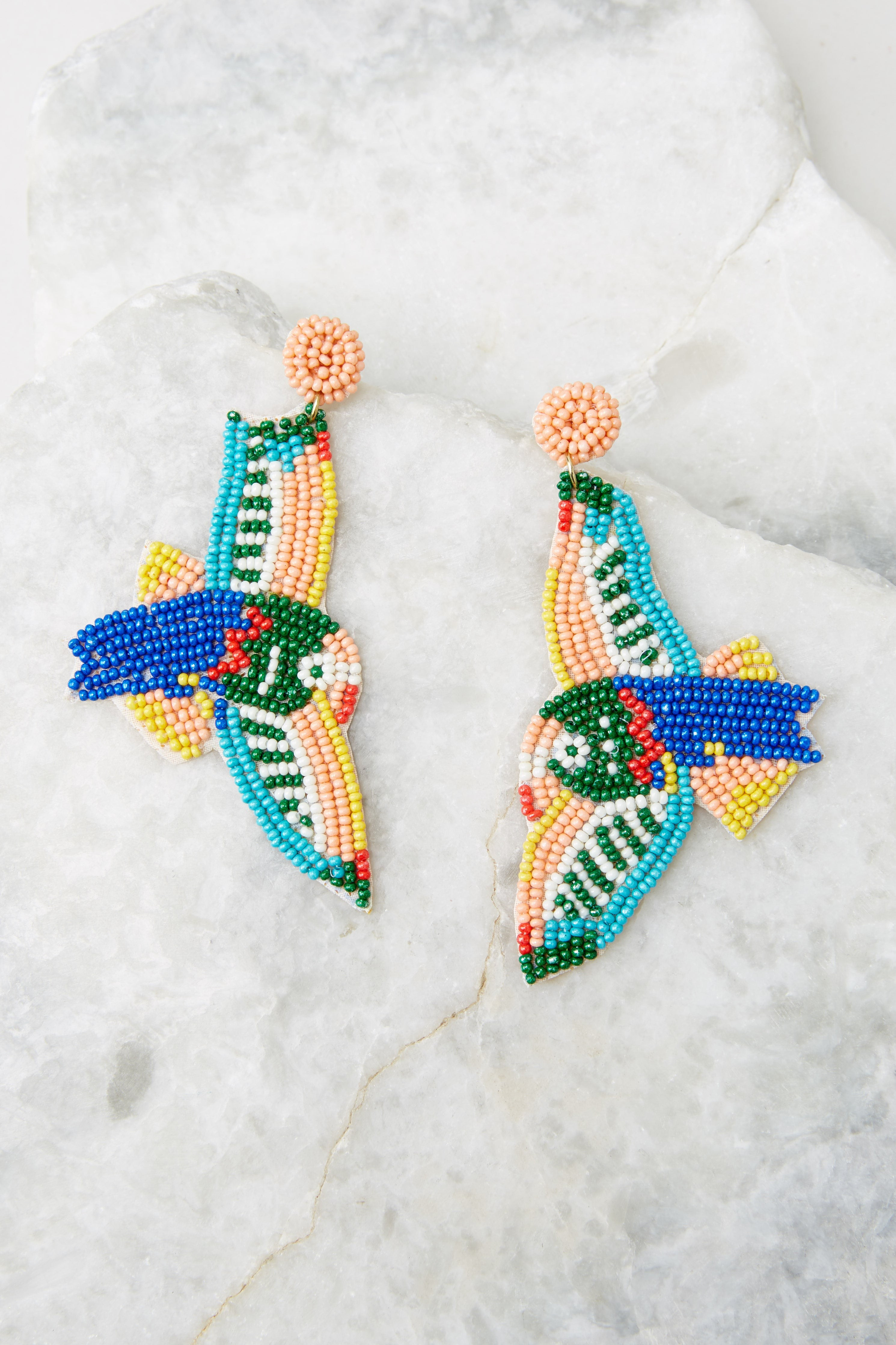 Flight To Paradise Blue Multi Beaded Earrings | Red Dress 