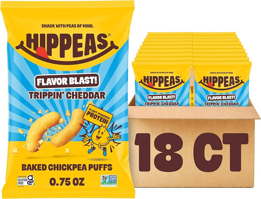 Hippeas Chickpea Puffs, Flavor Blast: White Cheddar Explosion, 0.75 Ounce (Pack of 18), 3g Protei... | Amazon (US)