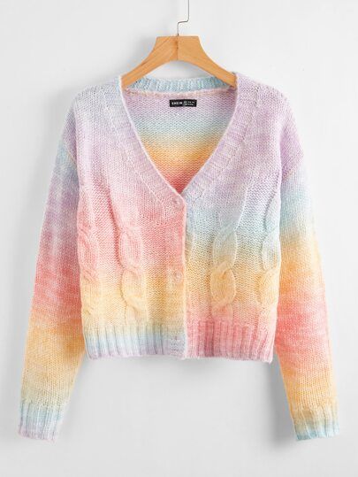 Cable Knit Tie Dye Cardigan | SHEIN