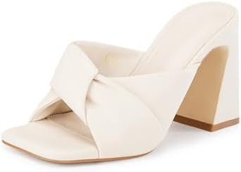 Coutgo Womens Chunky Heeled Mules Puffy Knot Square Open Toe Slip On Sandals Summer Evening Party... | Amazon (US)