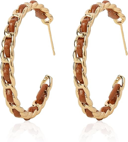 Golden Hoop Earrings for Women Lightweight Large C Hoops 14K Gold Plated 925 Sterling Silver Post... | Amazon (US)