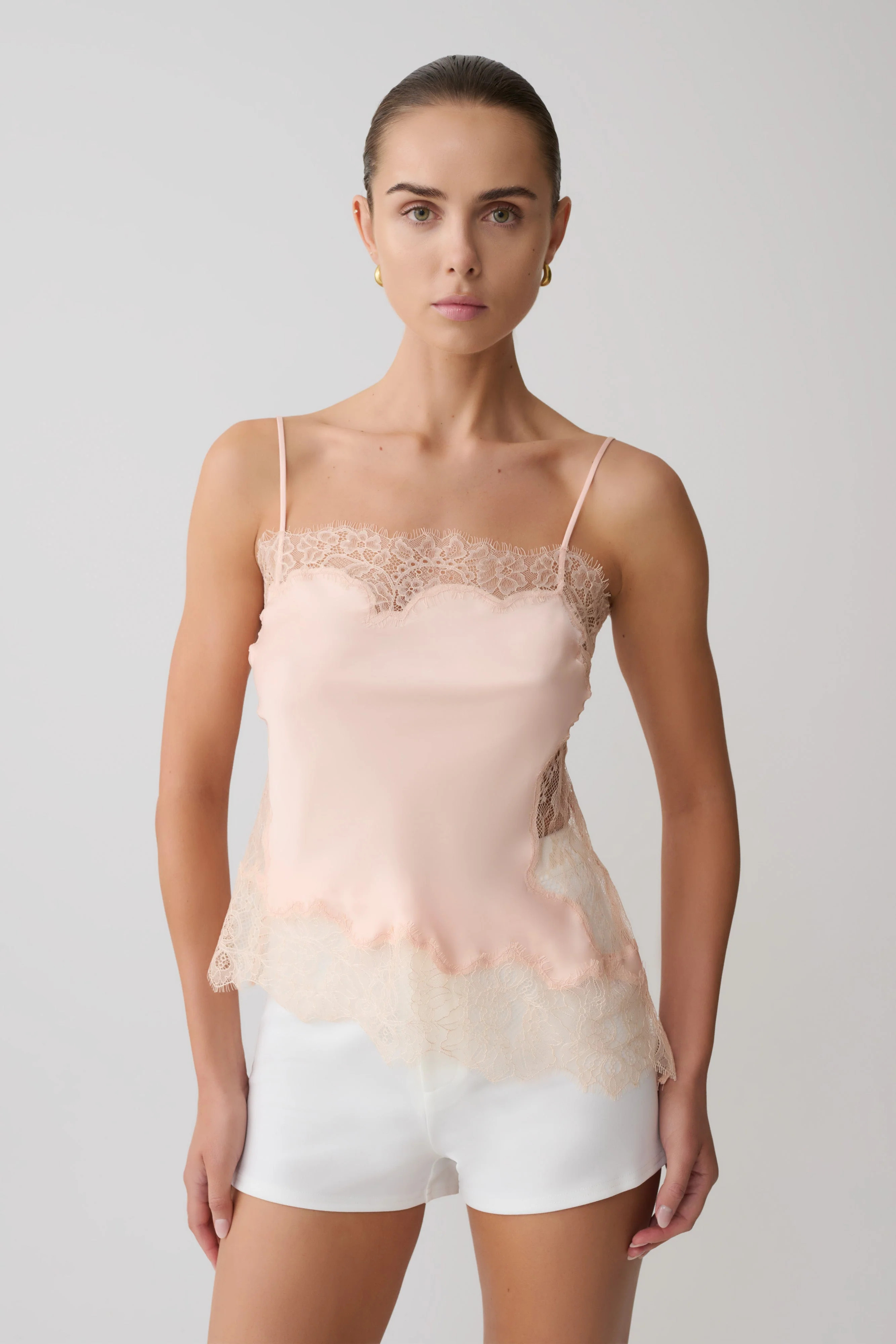 Miriam Satin & Lace Camisole - Peach | MESHKI US