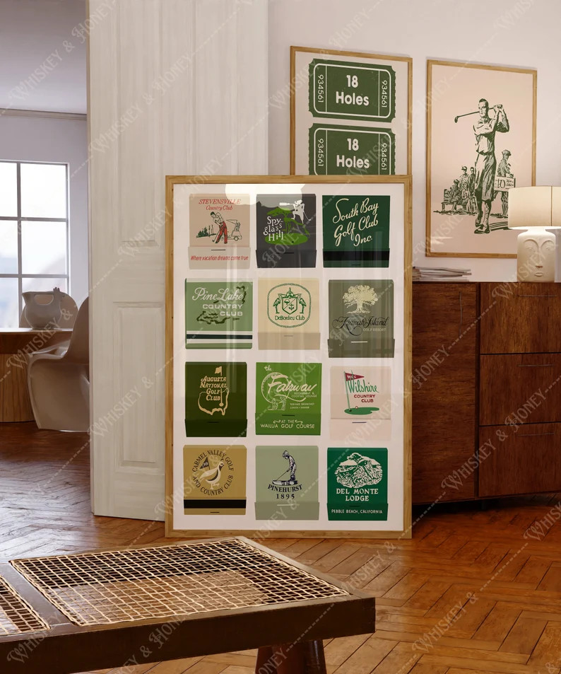 Digital Download Vintage Golf Art Prints Gallery Wall Art Golf Matchbooks Fathers Day Gift Man Ca... | Etsy (US)