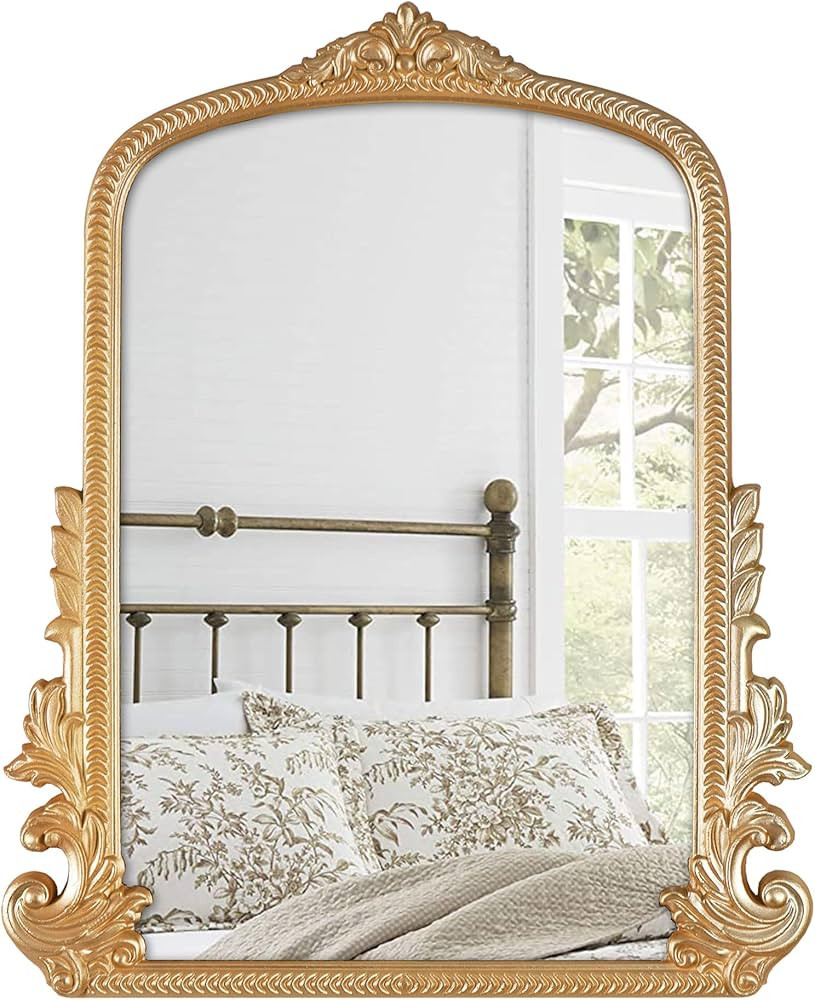 Antiqued Gold Mantel Mirror，Ornate Baroque Arch Wall Mirror-16 x 21 inches | Amazon (US)