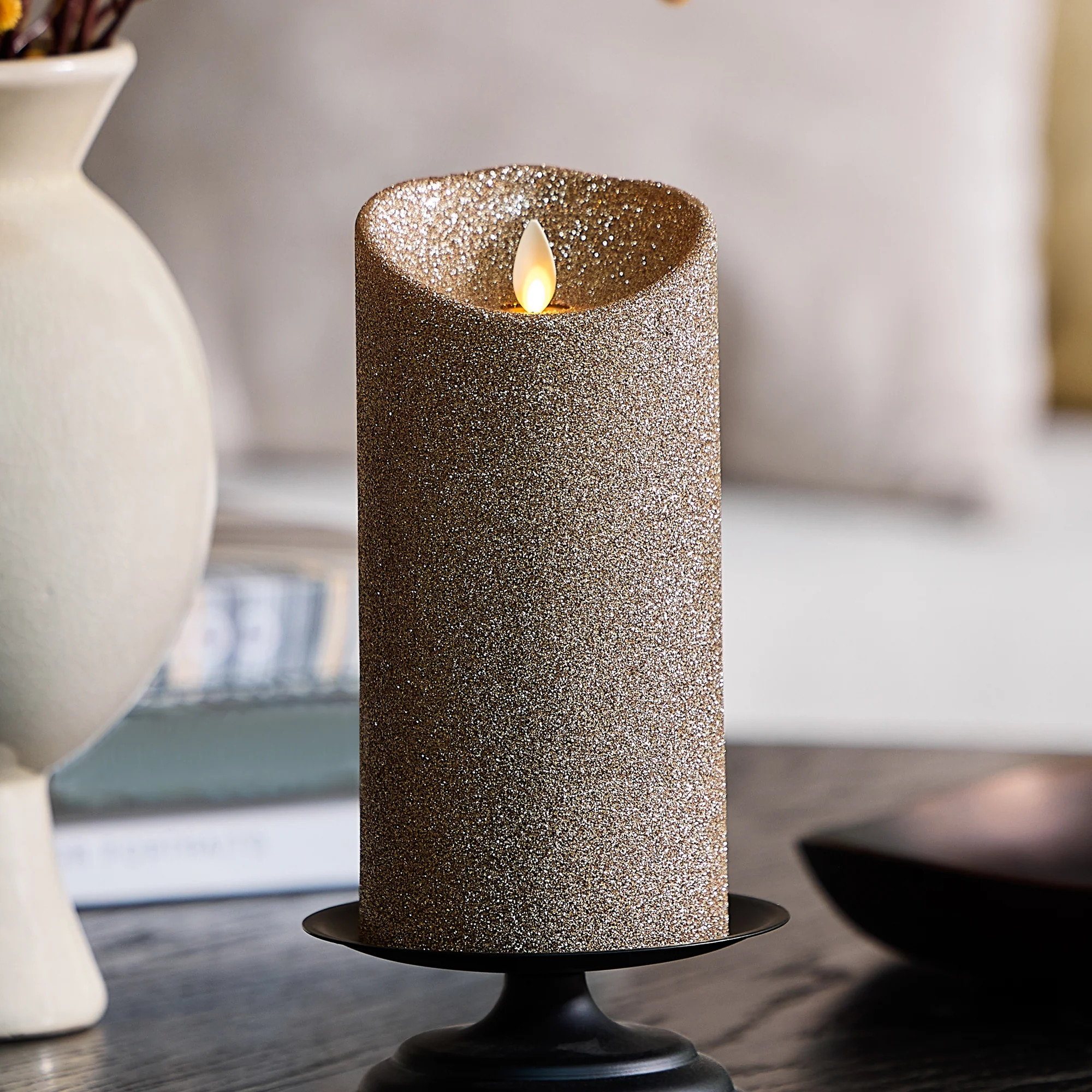 Champagne Glow Glitter Flameless Candle Pillars | Luminara