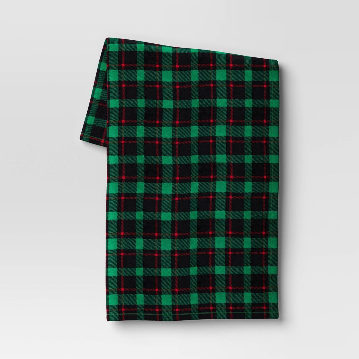 Plaid Plush Knit Christmas Throw Blanket Green/Black/Red - Wondershop™ | Target