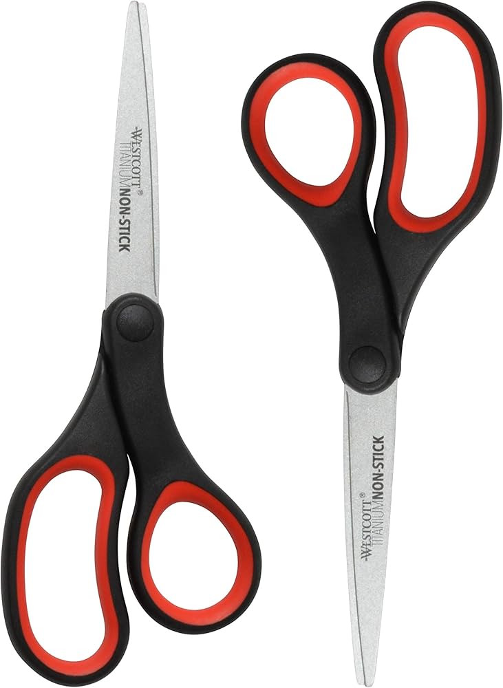 Westcott 8" Titanium Non-Stick Scissors, 2-Pack, Black and Red | Amazon (US)