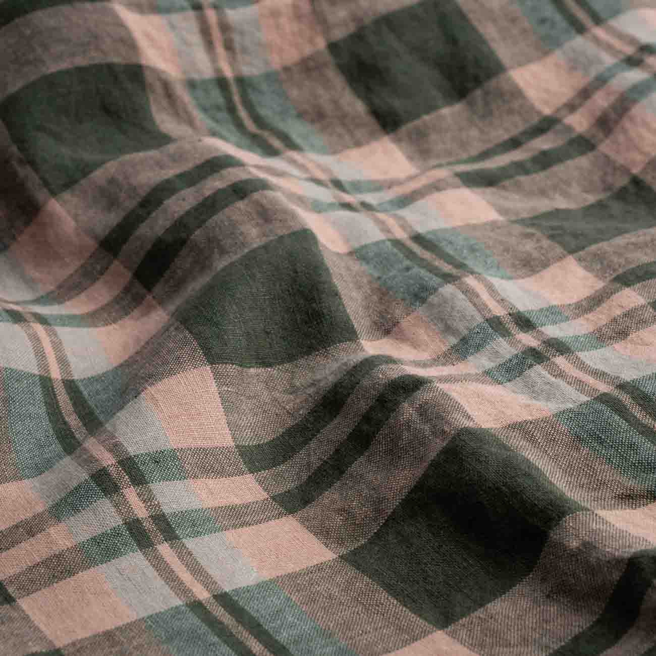 Fern Green Check Linen Pillowcases (Pair) | Piglet