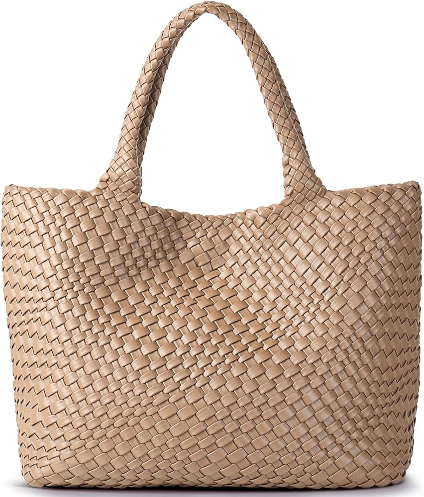 Woven Shoulder Bag for Women, Fashion Top Handle Soft Vegan Leather Shopper | Amazon (US)