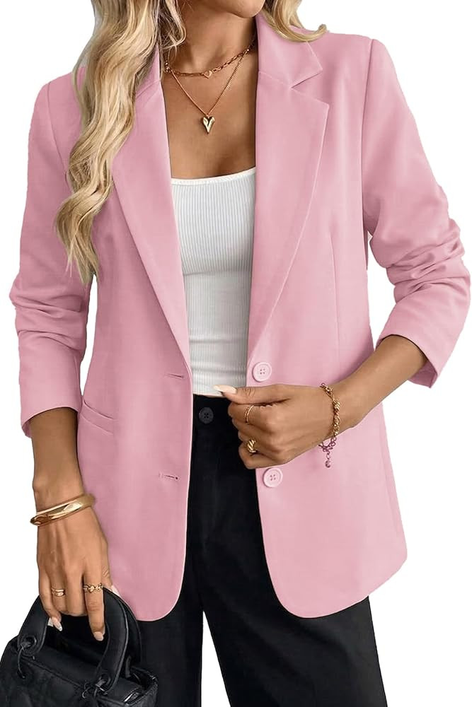 ELLEVEN Business Casual Blazer for Women, Long Sleeve Boyfriend Fit Work Office Jacket with Pocke... | Amazon (US)