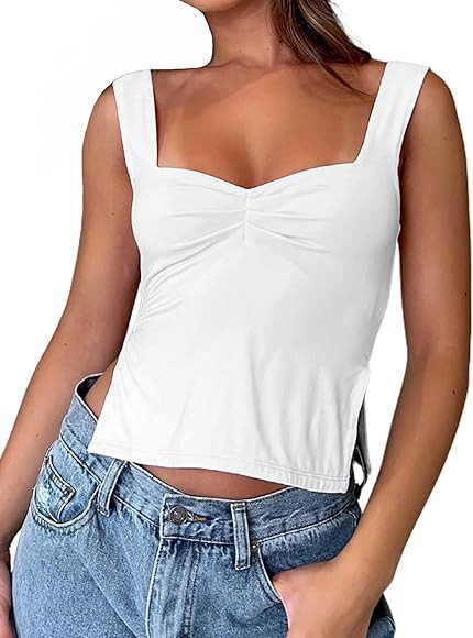 AnotherChill Women's Y2K Ruched Sleeveless Crop Tops Tank top Side Split Backless Sexy Summer Goi... | Amazon (CA)