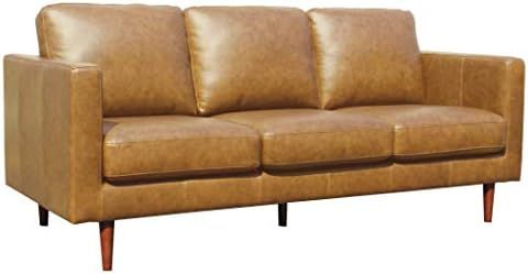 Amazon Brand – Rivet Revolve Modern Leather Sofa Couch, 80"W, Caramel | Amazon (US)