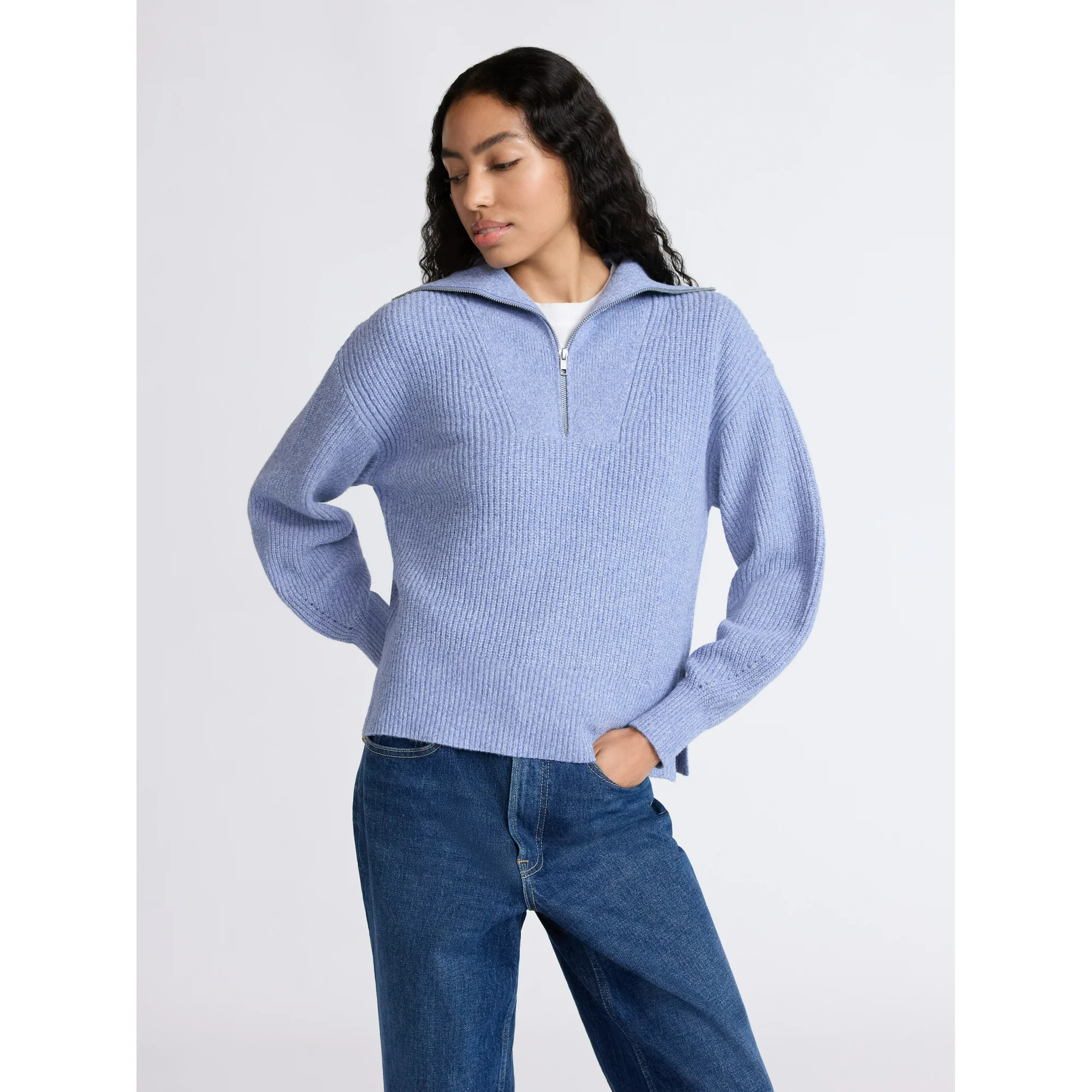 Free Assembly Women's and Women's Plus Half Zip Sweater with Long Sleeves, Midweight, Sizes XS-4X | Walmart (US)