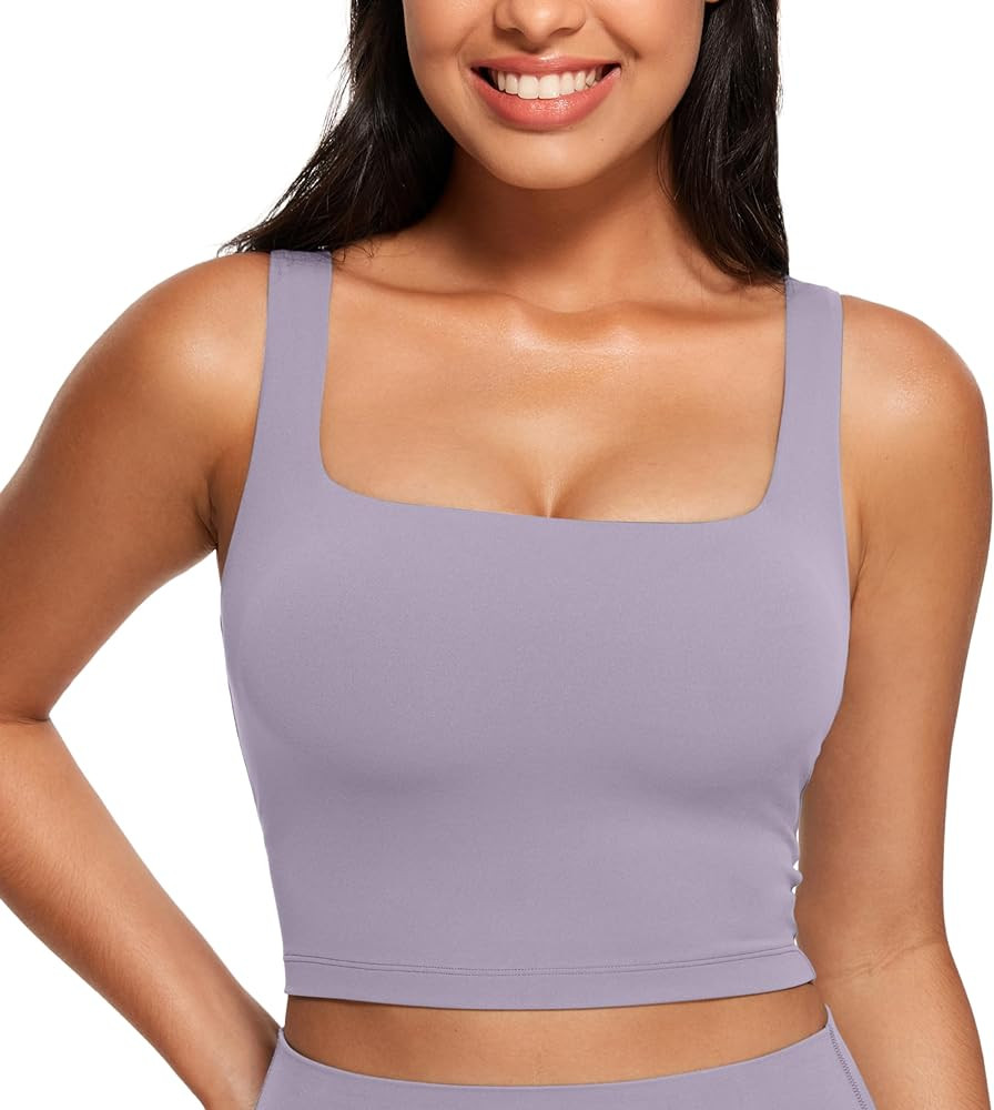 CRZ YOGA Butterluxe Womens Square Neck Longline Sports Bra - Workout Crop Tank Tops Padded with B... | Amazon (US)