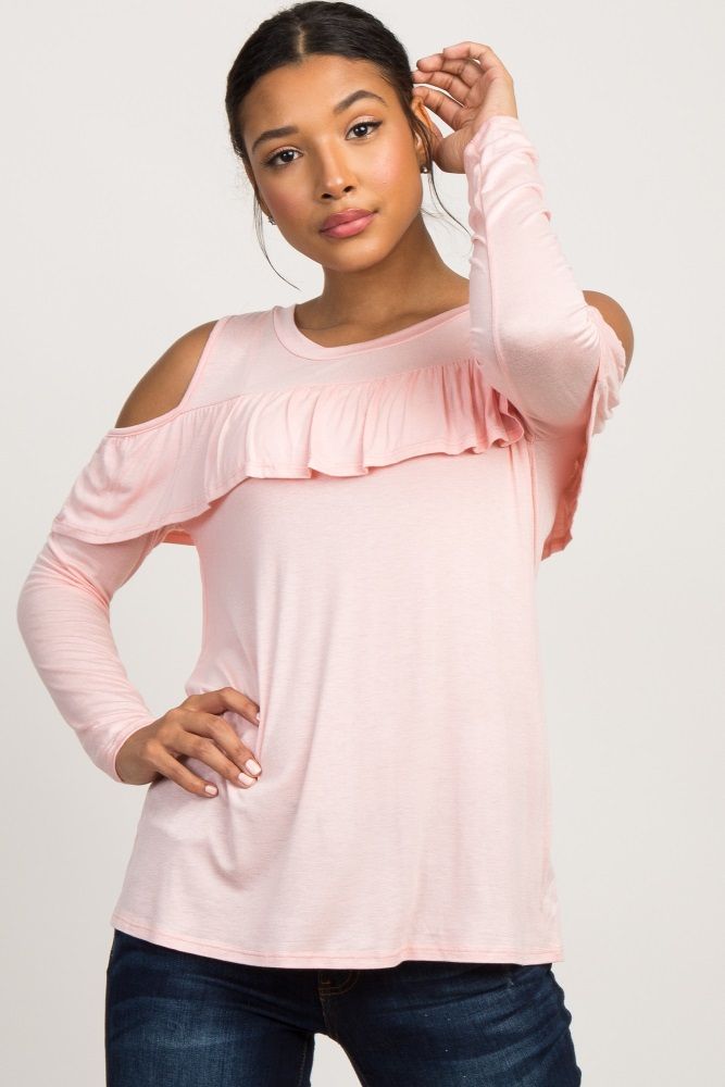 Light Pink Long Sleeve Cold Shoulder Top | PinkBlush Maternity