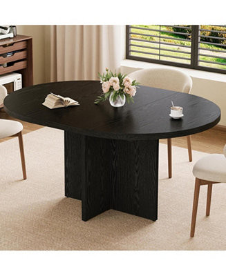 43.3"\u201359" Extendable Round to Oval Hidden Storage Dining Table \u2013 Modern Cross Base Desi... | Macy's