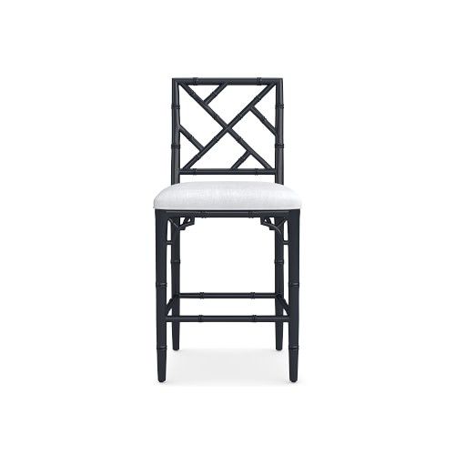 Chippendale Bistro Dining Counter Stool, Navy, Chunky Linen, White | Williams-Sonoma