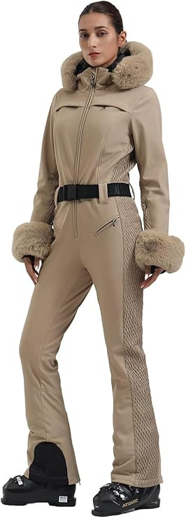GSOU SNOW Ski Suit Womens One Piece Snowsuit Snowboard Jacket Slim Snow Jumpsuit Faux Fur Ski Out... | Amazon (US)