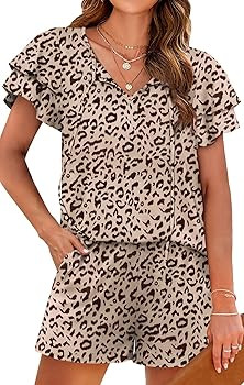 WIHOLL Summer Outfits for Women 2 Piece Short Sleeve V Neck Lounge Sets Casual | Amazon (US)