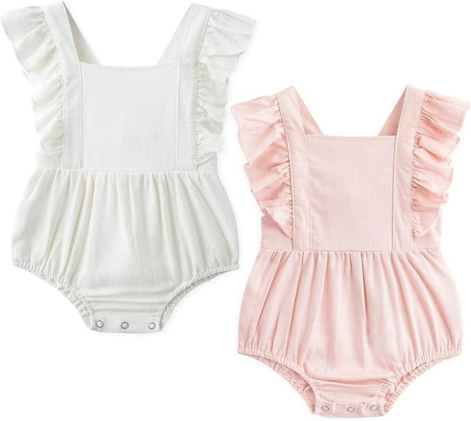 Simplee kids Baby Girls Linen Handmade Jumpsuit Summer short Sleeve Jumpsuit Newborn Baby | Amazon (US)