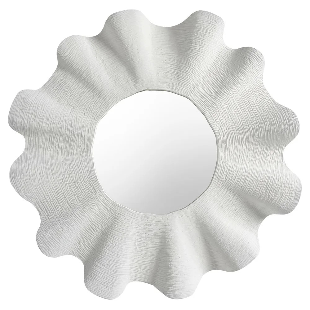 Bennett Coastal Beach White Aluminum Round Wall Scallop Mirror | Kathy Kuo Home