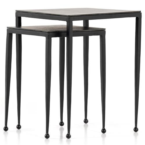 Fector Industrial Black Aluminum Top Matte Iron Frame Square Nesting End Table | Kathy Kuo Home