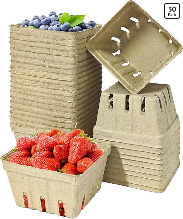 30 Pack Natural Pulp Fiber Berry Basket,Small Molded Produce Vented Basket Kitchen Supplies for S... | Amazon (US)