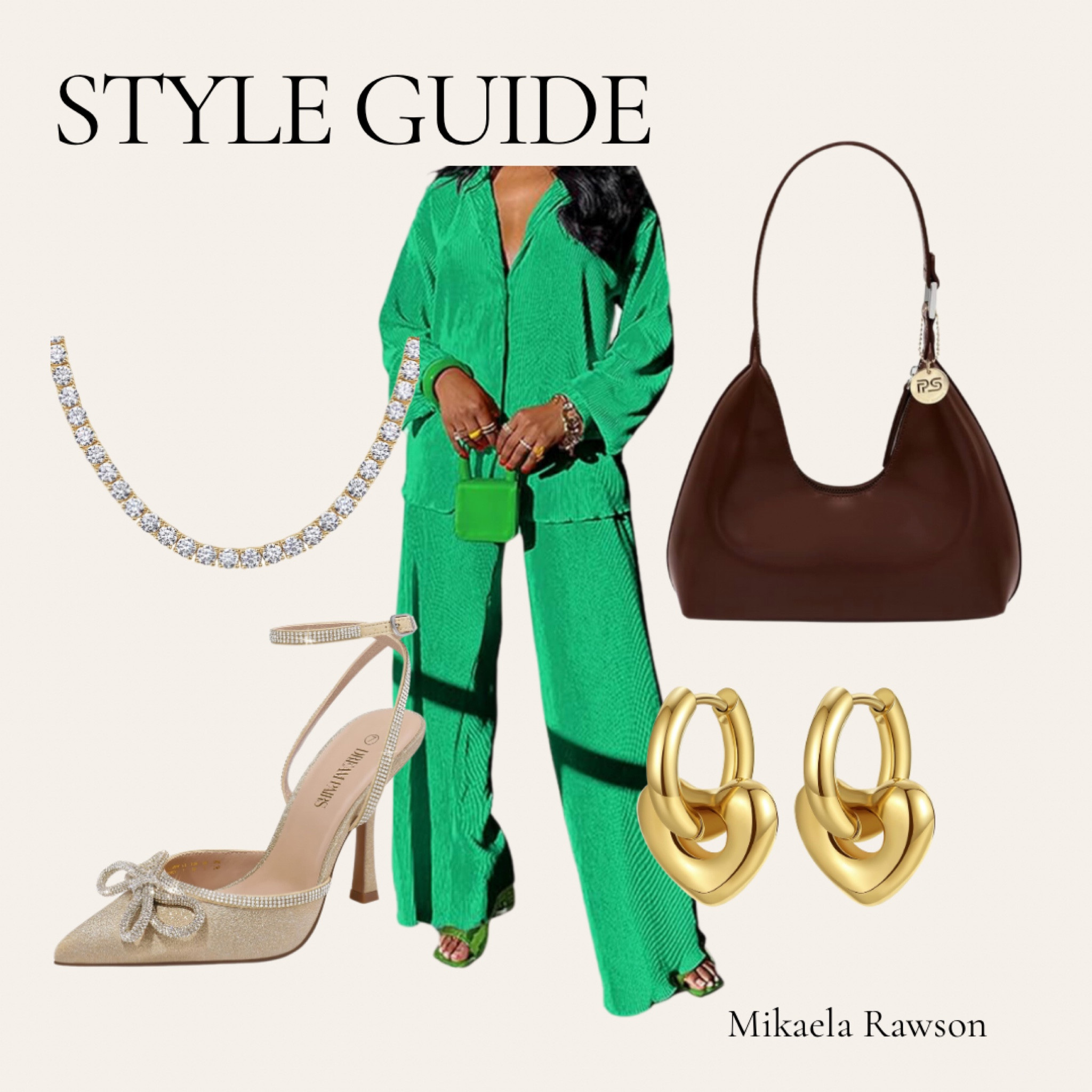 STYLE GUIDE 💚

Green two piece outfit. Gold earrings. Timeless outfit. Brown classy purse. Gold diamond necklace. Night out outfit. Gold pumps with bow on the front  

#LTKbeauty #LTKHoliday #LTKshoecrush