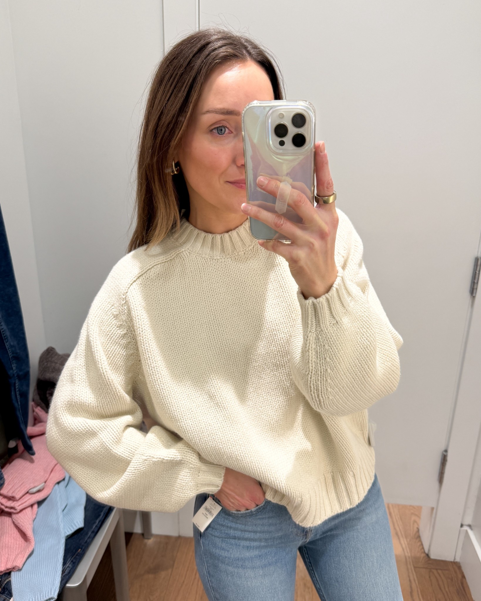 
Snag this beautiful sweater for under $35! It comes in two beautiful spring pastels, cream, and black.  Wearing small. ￼