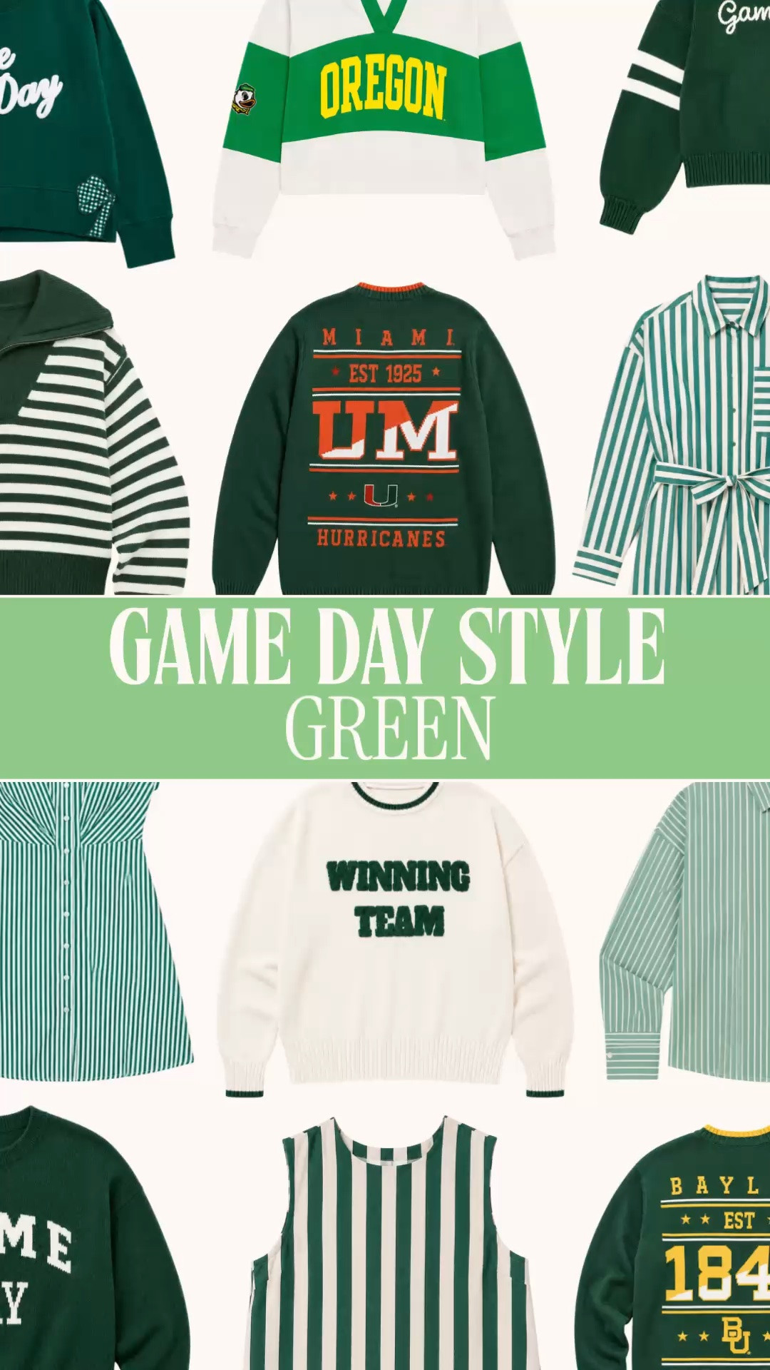 Green game day outfits | college football outfits women | NFL game day outfit | tailgate outfit

Green game day style, all in one place for college football Saturdays and NFL Sundays. I found dresses, sweaters, cardigans and collegiate knits that bring school spirit while still feeling preppy, feminine and wearable beyond the final whistle.

Striped dresses and sleeveless tops cover hot early games, then varsity sweaters and cardigans take over when stadium weather finally cooperates. Green and white stripes, contrast trim, school embroidery and Game Day details make the team color feel intentional.

These work for Oregon Ducks, Miami Hurricanes, Baylor Bears, Michigan State Spartans, Marshall Thundering Herd, Tulane Green Wave, North Texas Mean Green and Notre Dame outfits.

NFL girls, think Green Bay Packers, Philadelphia Eagles and New York Jets outfits for Sunday football and watch parties.

Pair them with white jeans, denim shorts, pleated skirts or sneakers for tailgates, alumni weekends, homecoming, football mom outfits and school spirit days. This edit handles September heat through the colder stretch of football season.

green game day outfit women, college football outfit women, NFL outfit women, football game outfit women, tailgate outfits women, preppy game day outfit, green game day dress, green football sweater, varsity cardigan, green striped sweater, green and white outfit, Oregon game day outfit, Miami Hurricanes outfit, Baylor game day outfit, Packers outfit women, Eagles game day outfit, Jets outfit women, stadium outfit women

#LTKFindsUnder50 #PreppyStyle #LookForLess #GameDayOutfit #CollegeFootball #TailgateOutfit #FootballSeason

#LTKSeasonal #LTKootd #LTKTravel