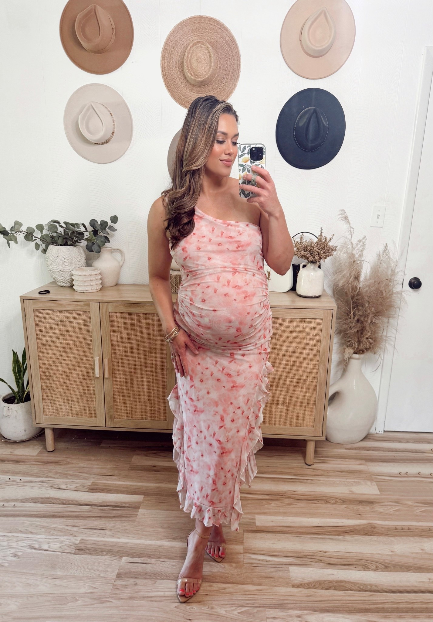 Gorgeous pink floral one shoulder bump friendly Amazon dress. Wearing a size Large  

Wedding guest dress
Baby girl shower 

#LTKSeasonal #LTKSummerEdit #LTKBump